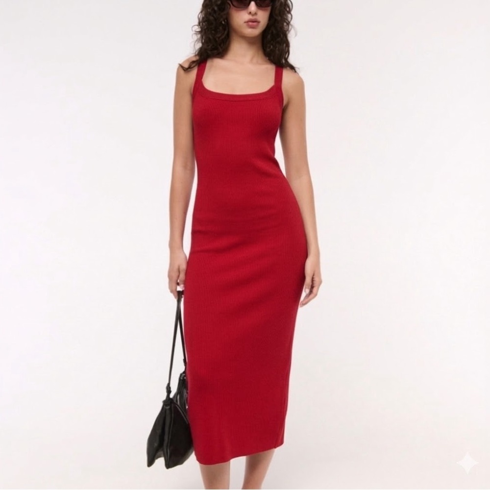 A&F Bra-Free Essential 90s Rib Midi Dress PETITE SMALL Abercrombie tank dress